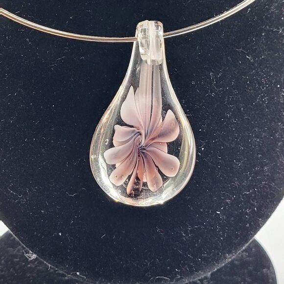 Artisan Jewelry - Artisan Made Handblown Glass Flower Pendant Necklace